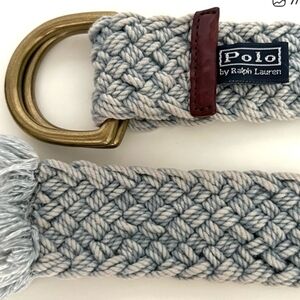 Vintage POLO Ralph Lauren chambray belt cotton braided ring leather trim Rare ML